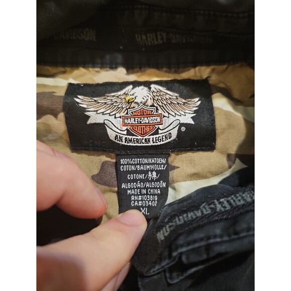 Harley Davidson Mechanic Work Shirt Mens Embroidered XL Black Winged Skull - Picture 3 of 6